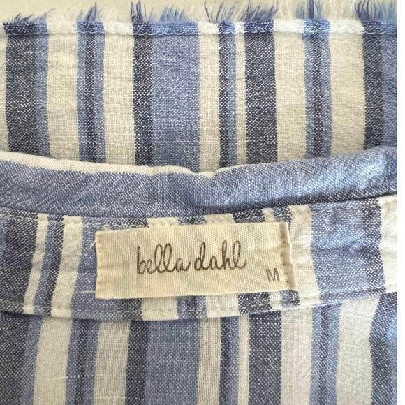 Bella Dahl Linen Blend Fringe Shirt Button Up Women’s Sz M Blue White Stripes - Picture 6 of 9